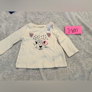 ❤️ NWT BabyGAP Off White/Cream Leopard Print Long Sleeve Shirt, 3-6 Months
